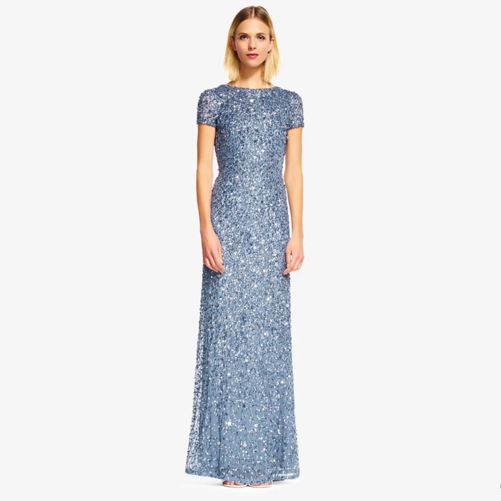 Adrianna Papell Scoop Back Sequin Gown in Nile